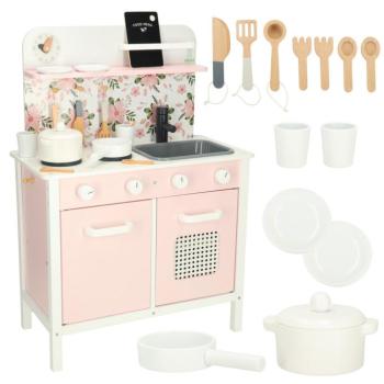 Gyerekkonyha fa MDF LULILO FLORA kiegészítőkkel rózsaszín 82cm kép