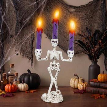 Halloweeni LED gyertyatartó - Csontváz 35 cm kép