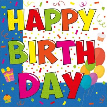 ;Happy Birthday; feliratú papírszalvéta szett – 2 rétegű, 33x33 cm, 20db kép