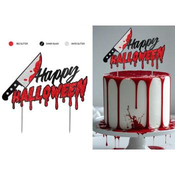 Happy Halloween tortadísz - véres kés 16x24 cm kép