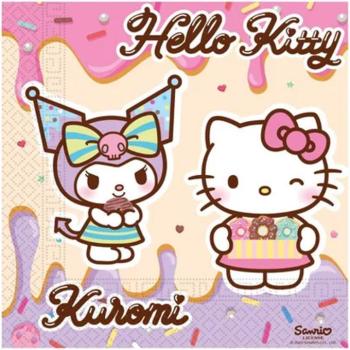 Hello Kitty és Kuromi papírszalvéta szett - 2 rétegű, 33x33cm, 20db kép