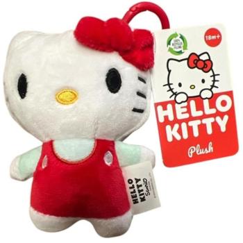 Hello Kitty plüss táskaklipp, 12 cm - piros kép