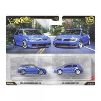 Hot Wheels: 2004 Volkswagen Gold R32 és Volkswagen Golf MK7 deluxe kisautó - 2 db-os kép