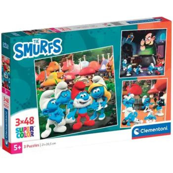 Hupikék törpikék kalandjai 3x48db-os supercolor puzzle - Clementoni