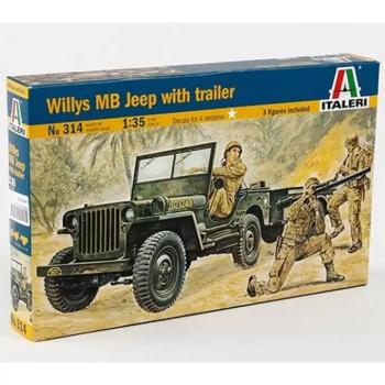 Italeri 1/35 Willys MB katonai Jeep utánfutóval jármű makett kép