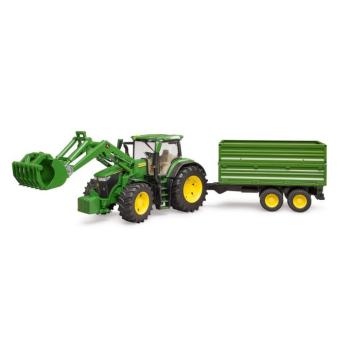 John Deere 7R 350 traktor homlokrakodóval és pótkocsival - Bruder 3155 kép