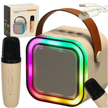 Karaoke szett Bluetooth hangszóró mikrofon USB LED bézs