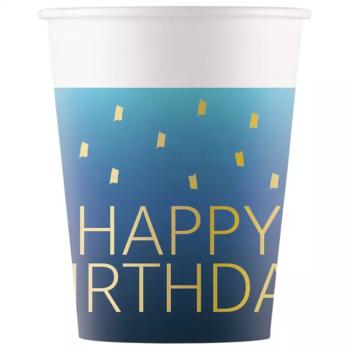 Kék színű szülinapi ;Happy Birthday; feliratú papírpohár 8db-os szett 200ml kép