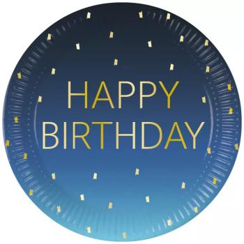Kék színű szülinapi ;Happy Birthday; feliratú papírtányér 8db-os szett 23cm kép