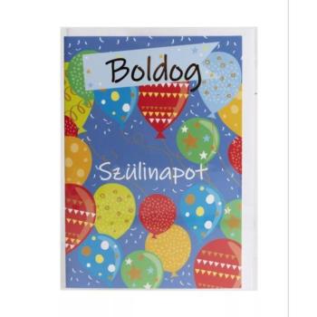 Képeslap színes lufikkal és Boldog Szülinapot felirattal, 13 x 19 cm - Kék kép