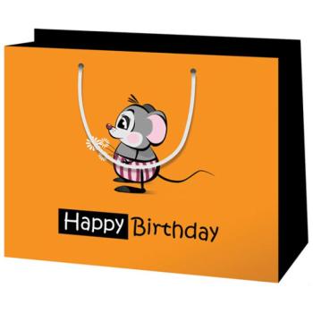 Közepes méretű ;Happy Birthday; egeres ajándéktáska 18x23x10cm kép
