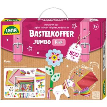 LENA: Jumbo rózsaszín barkácskoffer 800db-os kreatív játékszett kép
