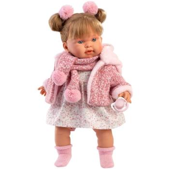 Llorens: Alexandra 42cm-es síró baba cumival rózsaszín kabátban