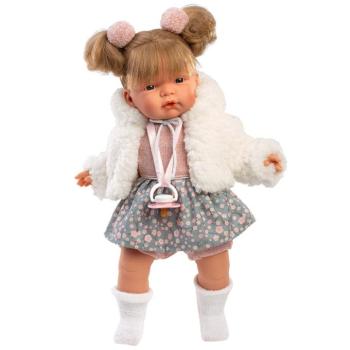 Llorens: Joelle 38cm-es síró baba cumival fehér kabátban kép