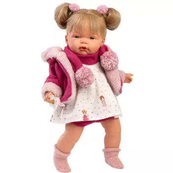 Llorens: Joelle 38cm-es síró baba cumival rózsaszín kabátban kép