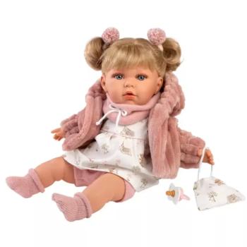 Llorens: Júlia 42cm-es síró baba cumival rózsaszín kabátban kép