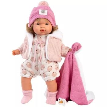 Llorens: Lola 38cm-es síró baba cumival rózsaszín takaróval kép