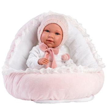 Llorens: Mimi 42cm-es síró kislány baba pink ruhában bölcsővel kép