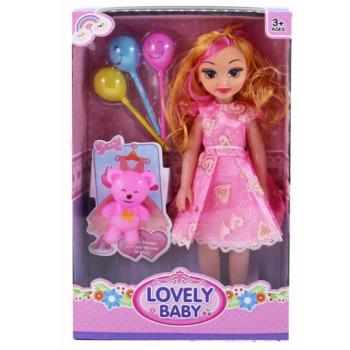 Lovely Baby rózsaszín ruhás baba kiegészítőkkel és hanggal kép