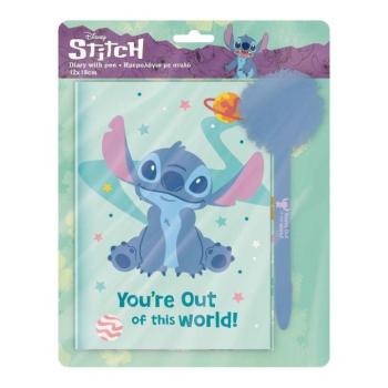 Luna: Disney Stitch Titkos napló lakattal és pom-pomos tollal 12x18cm 60 lapos kép