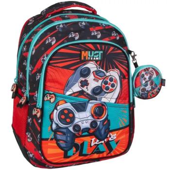 Luna: Must Team Gamer lekerekített 3 rekeszes iskolatáska, hátizsák 32x18x43cm kép