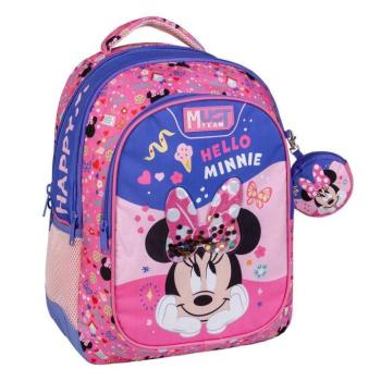 Luna: Must Team Hello Minnie egeres lekerekített 3 rekeszes iskolatáska, hátizsák 32x18x43cm kép