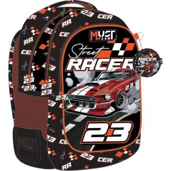 Luna: Must Team Street Racer autós lekerekített 3 rekeszes iskolatáska, hátizsák 32x18x43cm kép