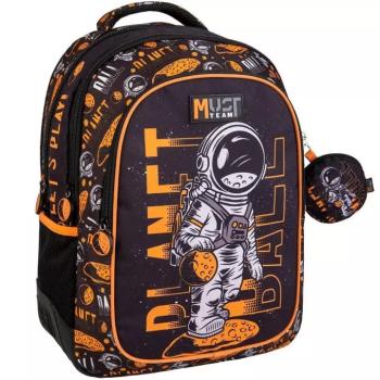 Luna: Must Team Űrhajós fekete-narancssárga lekerekített 3 rekeszes iskolatáska, hátizsák 32x18x43cm kép
