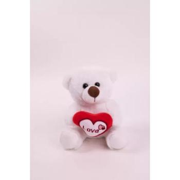 Maci plüssfigura szívvel - 15 cm, fehér