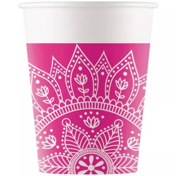 Mandala fukszia-fehér papírpohár 8db-os szett 200ml kép
