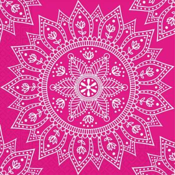 Mandala fukszia-fehér papírszalvéta szett – 2 rétegű, 33x33 cm, 20db kép