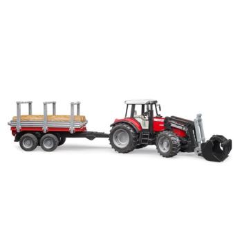 Massey Ferguson 7480 - elülső rakodóval, faszállító vontatmánnyal - Bruder 2046 kép