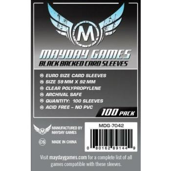 Mayday Games Euro méretű kártyavédő (100 db-os csomag) 59 mm x 92 mm, fekete hátlap kép