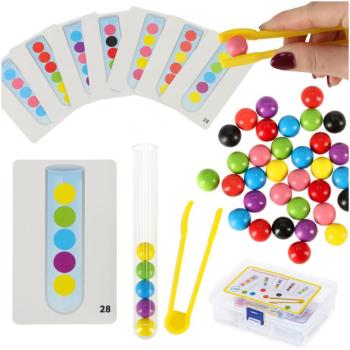 Montessori oktató kirakós színes golyók számolás tanulás tanulás színek XXl készlet 66 darabos. kép