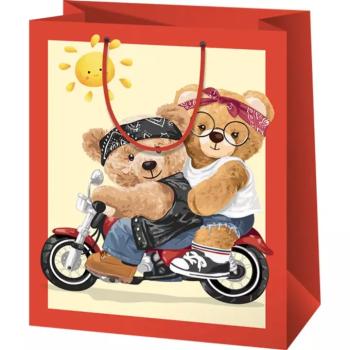 Motorozó mackók mintás normál méretű ajándéktáska 11x6x14cm-es kép