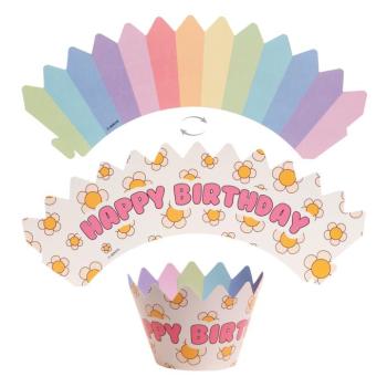 Muffin papírkosarak tűzhető díszekkel - Happy Birthday 6 db kép
