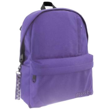 Must: Lekerekített lila négyrekeszes iskolatáska, hátizsák 32x17x42cm kép