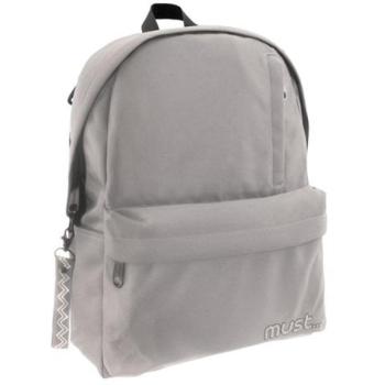 Must: Lekerekített szürke négyrekeszes iskolatáska, hátizsák 32x17x42cm kép