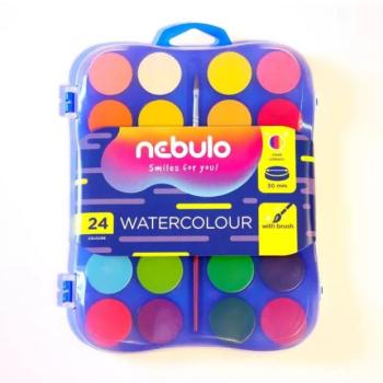 Nebulo: Vízfesték készlet ecsettel - 30 mm-es, 24 szín kép