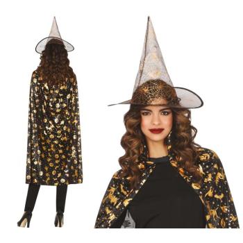 Női halloween boszorkány szett - Kalap és köpeny 110 cm kép