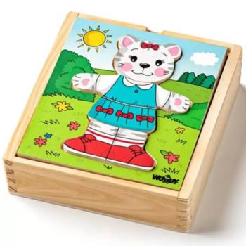 Öltöztethető cica fa puzzle 18db-os - Woodyland kép