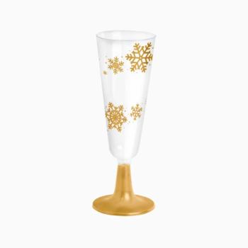 Pezsgőspoharak hópelyhekkel és aranyszínű szárral, 150 ml kép