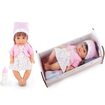 Pisilő baba csillagos ruhában hanggal és kisággyal 30cm kép
