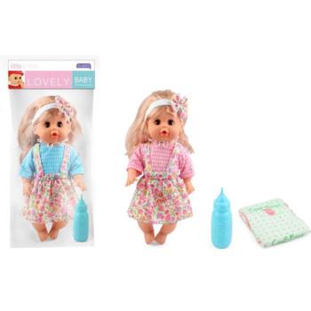 Pislő baba virágos szoknyában kiegészítőkkel 30cm kép