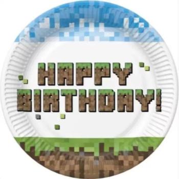 Pixel Block: Születésnapi papírtányér - 18 cm, 8 darabos kép