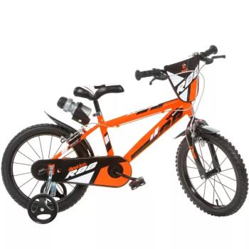 R88 14” gyerek bicikli kulacstartóval és oldalkerekekkel narancssárga-fekete színben – Dino Bikes kerékpár kép
