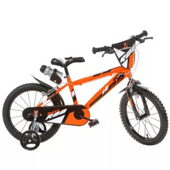 R88 16” gyerek bicikli kulacstartóval és oldalkerekekkel narancssárga-fekete színben – Dino Bikes kerékpár kép