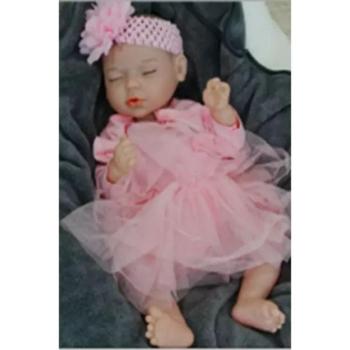Reborn kislány játékbaba rózsaszín tüllszoknyában - 43 cm kép