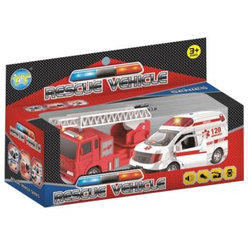 Rescue Vehicle 2db-os tűzoltó és mentőautó szett fénnyel és hanggal kép