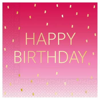 Rózsaszín színű szülinapi ;Happy Birthday; feliratú 2 rétegű papírszalvéta 20db-os csomag kép